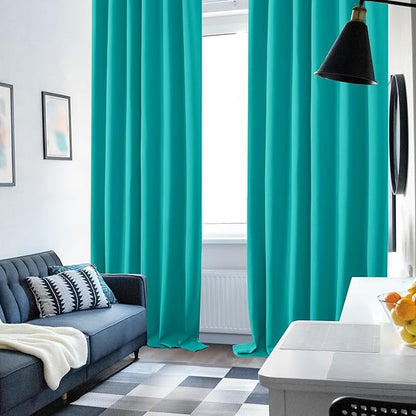 Deconovo Blackout Curtains, Thermal Insulated, W52 x L54 2 Panels, Back Tab, Machine Washable, Room-Darkening Drapes for Bedroom/Living Room Turquoise