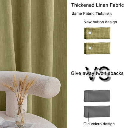 Jacquard Linen Curtains 63 inch Length 2 Panels Thick Faux Linen Blended Window Drapes Burlap Textured Curtains with Grommet for Living Room Bedroom Farmhouse (42x63 Olive Green) Natural