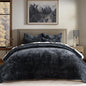 EVERGRACE Velvet Quilt Set Queen Size, Luxurious Soft Striped Channel Bedding Set, Lightweight Velvet Comforter for All Season, Oversized Bedspread Coverlet with 2 Matching Shams, Black