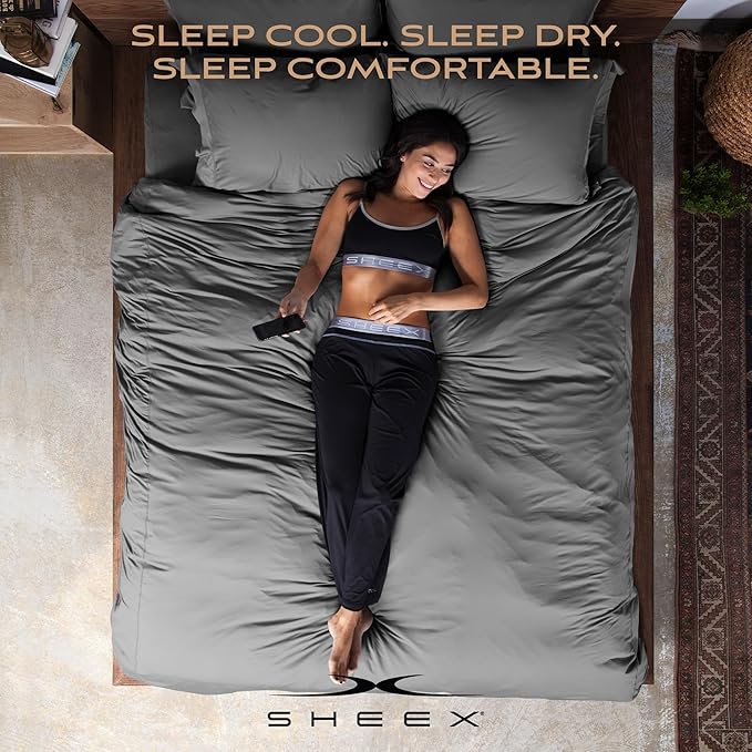 SHEEX - Original Performance Sheets Set (Full) Serene Green - Cooling Sheets - Moisture Wicking - 1 Flat Cooling Sheet, 1 Fitted Cooling Sheet, 2 Pillow Covers - Wrinkle Free - Sleep Aid