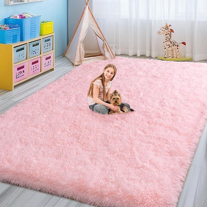 Fluffy Pink Rug for Bedroom Girls, 5x7 Soft Fuzzy Plush Shag Area Rug for Living Room, Cute Comfy Throw Rug for Kids, Non-Slip Indoor Shaggy Floor Carpet for Nursery Teen Dorms Home Decor Aesthetic