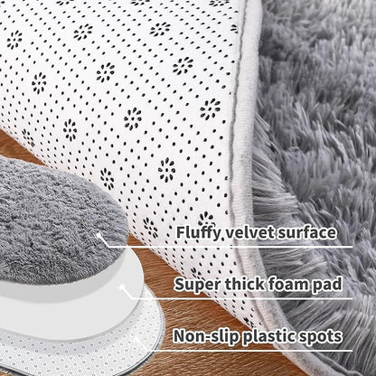 Noahas Fluffy Grey Rugs for Bedroom Living Room,2'X5' Oval Throw Rug for Kids Room,Shag Hallway Runner Rug,Small Soft Shaggy Bedside Non-Slip Plush Nursery Dorm Carpet Home Decor Aesthetic