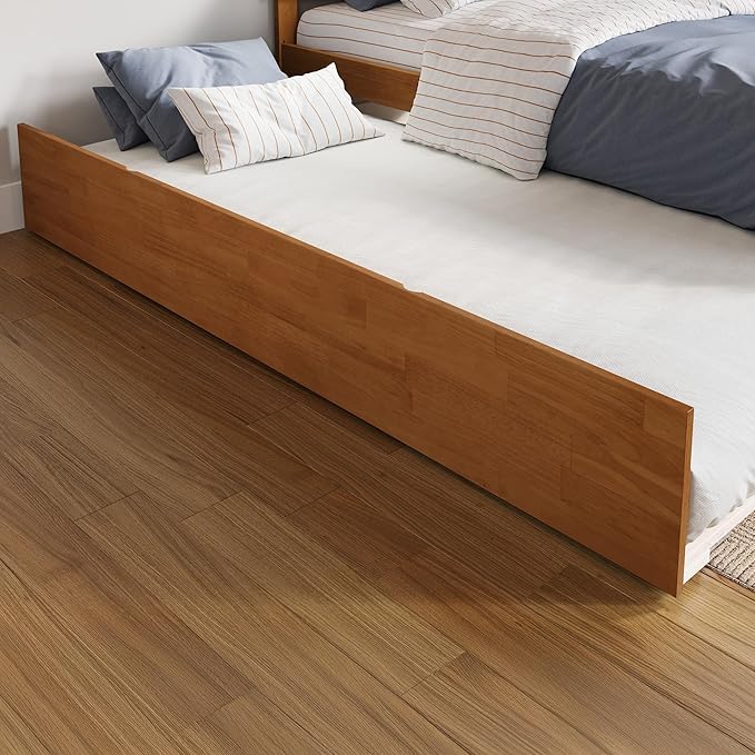 AFI Concord Full Solid Wood Platform Bed with Footboard & Twin Trundle in Light Toffee