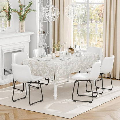 Dining Chairs Set of 8, 18 Inch Modern Armless Dining Chair with Back, Faux Leather Kitchen Dining Room Chair with Metal Legs for Home, Bistro Coffee Shops (White)
