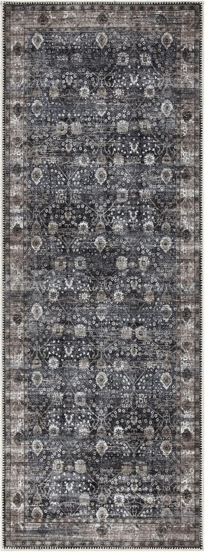 Bloom Rugs Washable Non-Slip 12 ft Runner - Black/Brown Traditional Runner for Entryway, Hallway, Bathroom, and Kitchen - Exact Size: 2.5' x 12'
