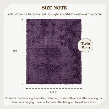 Carriediosa Chunky Knit Throw Blanket 60" X 80" Twin, 100% Hand Made Large Chenille Loop Yarn Soft Fluffy Throws for Couch Sofa Bed, Big Crochet Cozy Heavy Thick Cable Woven Blanket, Dark Purple