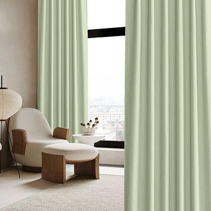 RYB HOME Sage Green Chenille Velvet Curtains 96 inches for Bedroom Living Room Office, 100% Light Blocking Thermal Insulated Soundproof Window Curtains & Drapes with Back Tab, W52 x L96, 2 Panels