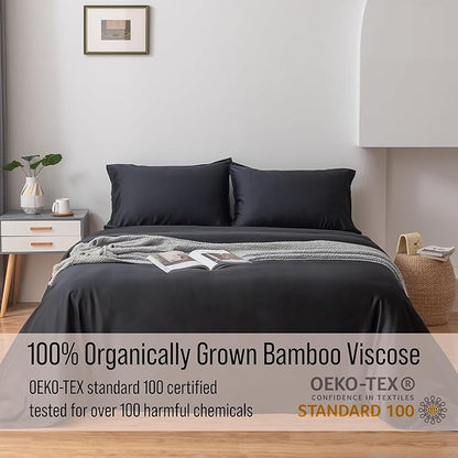 Bella Coterie Luxury Bamboo Viscose 34” Split Top King Size Sheet Set | 1 Fitted Sheet for Sleep Number & Adjustable Beds | 100% Organically Grown | Cooling & Soft | 18” Deep Pocket [Black]