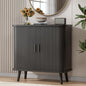 Buffet Cabinet with Storage, Curved-Edge Fluted Storage Cabinet Sideboard, Modern Black Sideboard Buffet with Adjustable Shelves & Sliding Door for Dining Room, Kitchen, Entryway