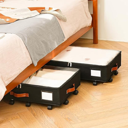 Under Bed Storage Organizer with Wheels, Underbed Container with Clear Lid Cover, Storage Bag Box with Visiable Window for Clothes, Bedsheet, Pillow, 2 Pack，5.5 inches
