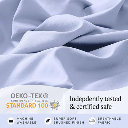 LuxClub 5 PC Sheet Set Bed Sheets Deep Pockets 16" Eco Friendly Wrinkle Free Cooling Machine Washable Hotel Bedding Silky Soft - Sky Blue Split King