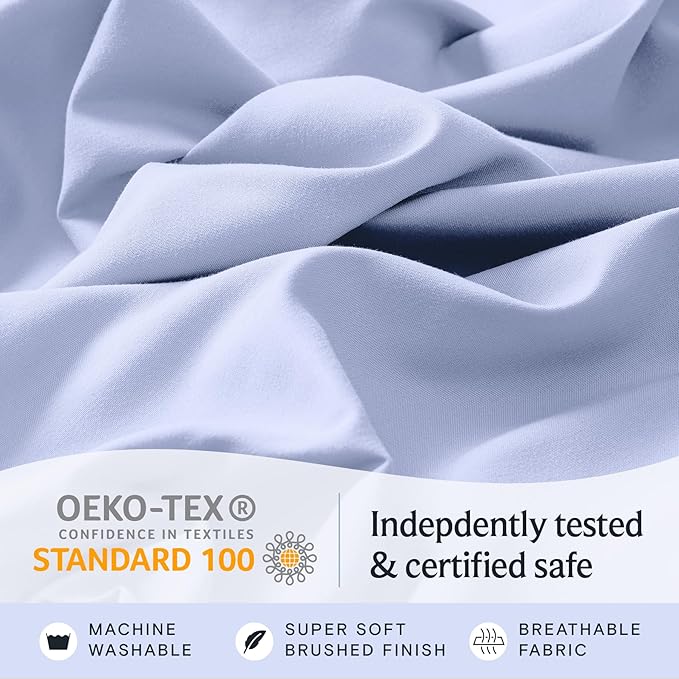 LuxClub 4 PC Sheet Set Bed Sheets Deep Pockets 16" Eco Friendly Wrinkle Free Cooling Machine Washable Hotel Bedding Silky Soft - Sky Blue Queen