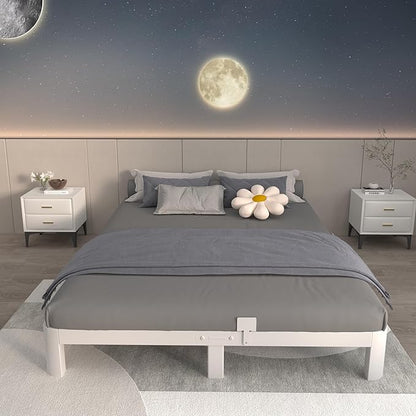 ITIMIDI 4 Inch White Queen Bed Frame, Metal Platform Bed Frames with Metal Gaskets, Heavy Duty Steel Support 3000 LBS, No Box Spring Needed, Anti-Slip Mattress Stopper, Easy Assembly