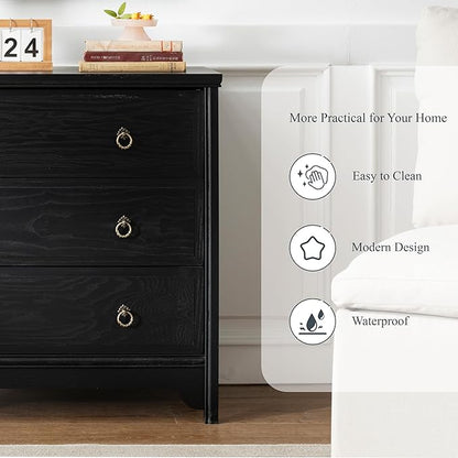 Chogori Solid Wood Dresser for Bedroom- Natural Wood Veneers & Water Based Paint Finished- Vintage Chests of Drawers, Small 3 Drawer Dresser (2, Black)