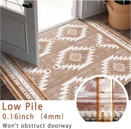 5x7 Area Rugs - Ultra-Thin Washable Rug with Non-Slip Backing, Ideal for Living Room, Bedroom, Kitchen Floor Carpet - Western Style, Easy Clean, Durable, Camel