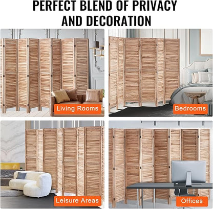 VEVOR Wood Room Divider, 8 Panel Wood Folding Privacy Screen, 66.9 Inches Tall Indoor Louvered Partition Divider, Portable Decoration Screen, for Room Separation, Home, Office, Restaurant & Bedroom