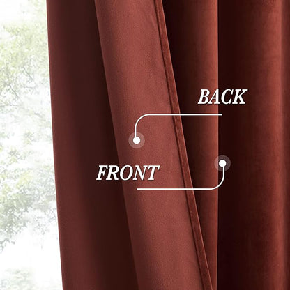 RYB HOME Rust Red Velvet Curtains 102 inches, Back Tab Soft Fabric Room Darkening Thermal Insulated Luxurious Home Decor Curtains for Living Room Bedroom, W 52" x L 102", 2 Panels Set