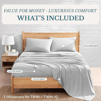 Casa Platino Twin Sheets, 3 Piece Set, Pre-Washed Ultra Soft & Breathable Twin Bed Sheets Set, Brushed Microfiber Sheets, Fade Resistant Bedding with Deep Pockets – Silver