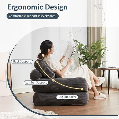 Folding Chair Bed, Futon Sofa Bed, Floor Couch for Adults Chair Bed for Living Room, Lounge Sofa, Convertible Sofa Bed, Small Couches for Small Spaces,Grey