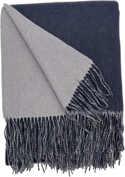 Alashan Cashmere Blend Double Faced Throw-Super Soft and Luxe Fabric- Perfect for Cozy Nights! 95% Merino Wool/5% Cashmere, 50" x 70", Great Gift Item. (Platinum & Shade)