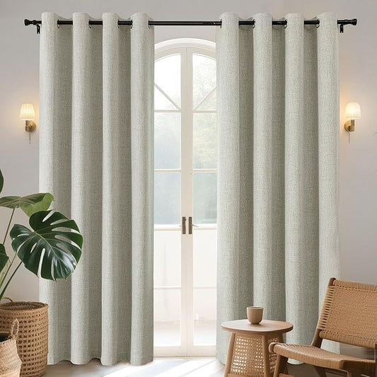 Joydeco Blackout Curtains 90 Inches Long 2 Panels Burg, Room Darkening Curtains for Bedroom, 100% Black Out Textured Thermal Drapes Privacy Protection 2 Panels Set(W52 x L90 Inch, Light Beige)