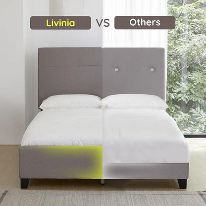 Livinia Amelia Full Size Platform Bed, Fabric Upholstered Full Bed Frame with Height Adjustable Headboard Footboard, Strong Wood Slats, No Box Spring Needed, Brown