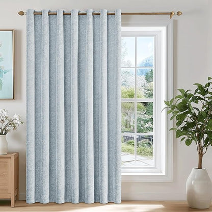 Beauoop Blue Floral Jacquard Blackout Curtains 84 Inches Long for Patio Sliding Door Extra Wide Chenille Flower Divider Room Darkening Thermal Soundproof Grommet Window Drapes, 100x84 Set of 1