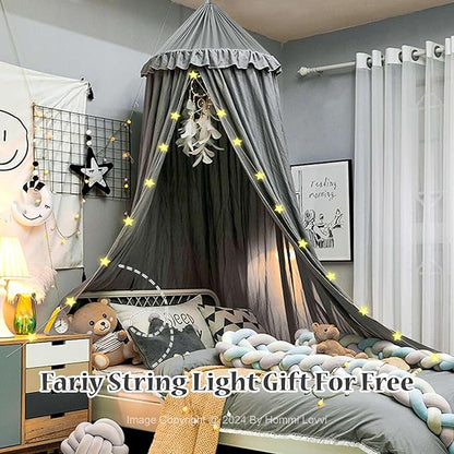 Bed Canopy for Girls, Dreamy Frills Ceiling Hanging Princess Canopy Bedroom Decoration Soft Canopy Net Reading Nook, Extra Large Full Queen Size Bed Canopies - Grey