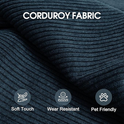 79" Convertible Sofa Bed with Fixed-Shape Frame, Corduroy Folding Pull Out Couch, No Assembly Modern Boneless Couch Compression Sofa in Box, Floor Sofa for Living Room,Blue