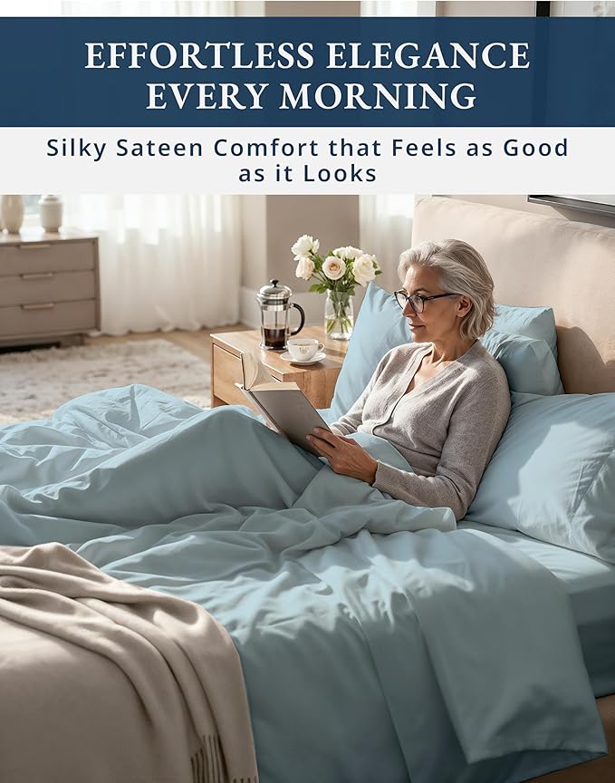 LANE LINEN 100% Egyptian Twin XL Sheets Set - 1000 Thread Count, Soft & Comfy Thick Fully Elasticized Mercerized Cotton Twin Extra Long Sheet Set, No Pill Fade Resistant Elegant Sheets - French Blue