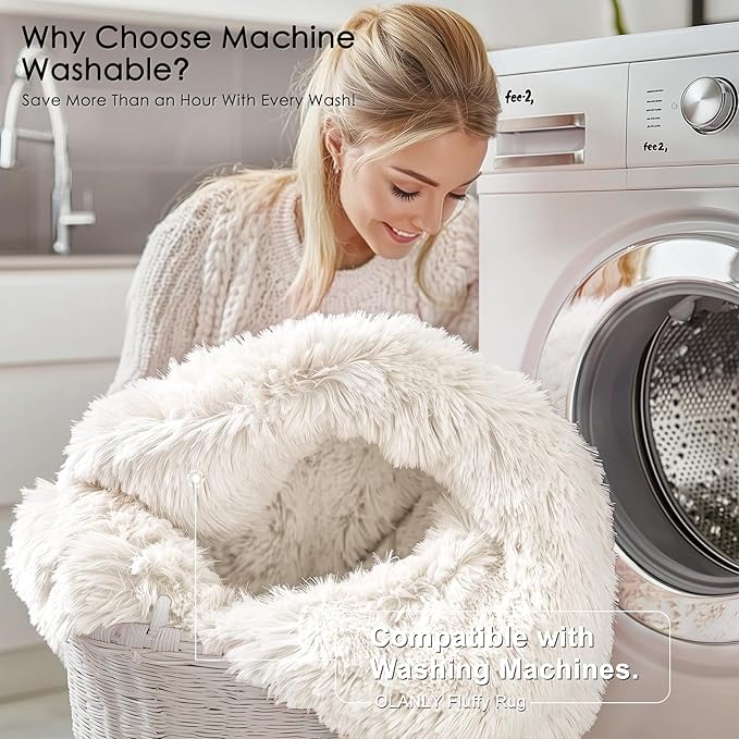 OLANLY 9x12 Machine Washable Large Area Rugs for Living Room, Bedroom, Soft Fluffy Shaggy Bedside Rug, Indoor Floor Carpet for Kids Girls and Boys, Dorms, Nursery, Home Decor Aesthetic, Ivory