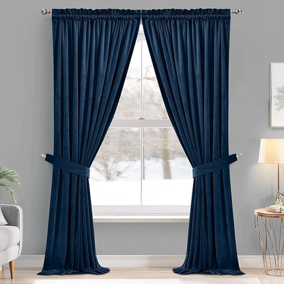 StangH Navy Blue Curtains - Thick Soft Velvet Light Blocking Curtains 96 inches for Living Room, Elegant Decor Window Treatment Set for Villa/Farmhouse, W52 x L96, 2 Panels