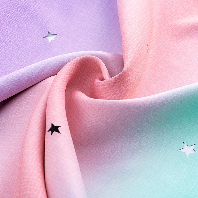 XiDi Curtains for Bedroom Kids Rainbow Pink Purple Green Curtains for Girls Room Darkening 42/63/1