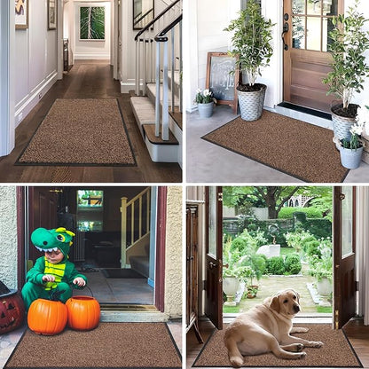 Mibao Front Door Mat, Dirt Trapper Welcome Mat for Outdoor Indoor, Non-Slip Waterproof Doormat, Durable Machine Washable Low Profile Entry Rug for Back Door Outside Patio Porch, 30" x 18", Brown