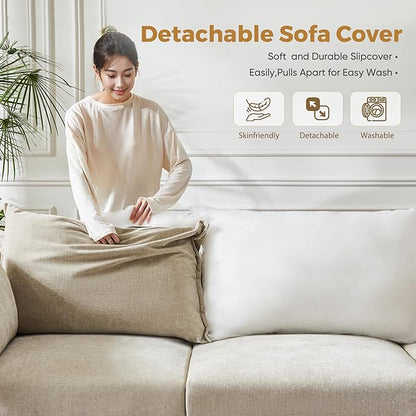 ABCASA 103.5" Oversized Modular Sectional Sofa, L Shaped Convertible Couch with Movable Ottoman, Large 6 Seat Corner Couches for Living Room Deep Seat- Beige Chenille