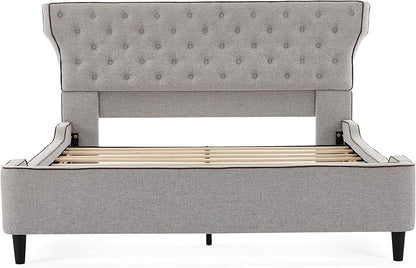 Christopher Knight Home Salus Linen Upholstered Queen Size Bed Frame with Headboard, Modern Queen Bed Frame and Headboard, Wooden Slats Support, Easy Assembly, No Box Spring Needed, Grey