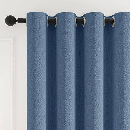 100% Blackout Curtains Thick Soft Curtain 2 Panels for Bedroom, Linen-Look Textured Full Light Blocking Room Darkening Thermal Insulated Drapes for Bathroom/Kitchen Windows (W52xL45, Blue)