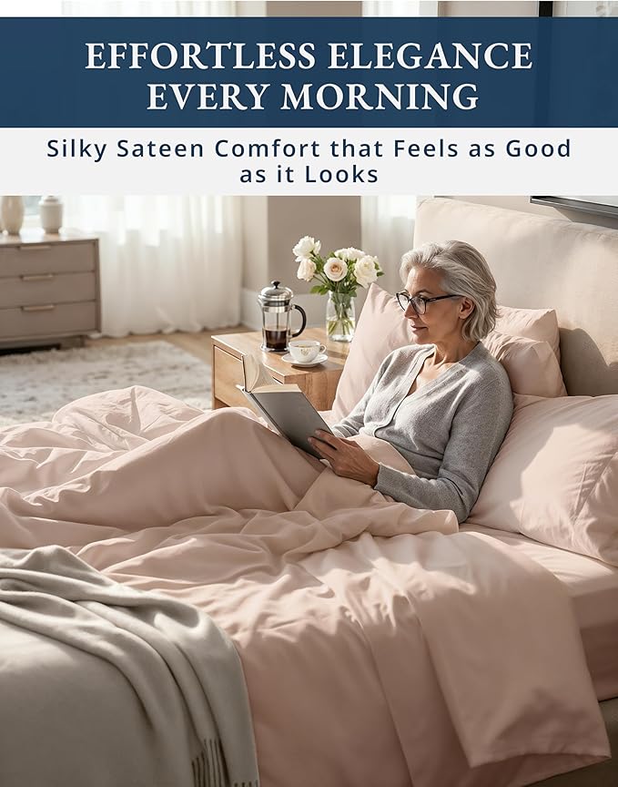 LANE LINEN Luxury 100% Twin XL Sheets Set Cotton - 1000 Thread Count, Eco Friendly Oeko-Tex Certified No Pill Fade Resistant Fully Elasticized Machine Washable Cotton Twin XL Bed Sheet - Sepia Rose