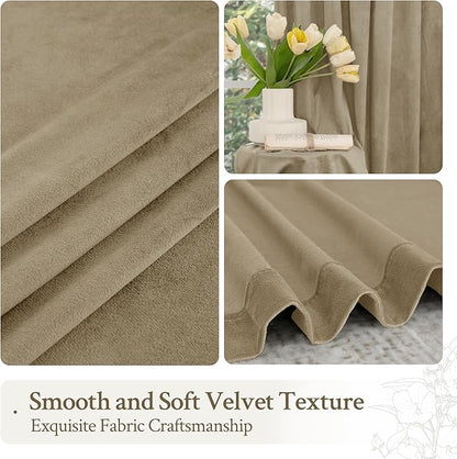 LAMIT Dark Taupe Velvet Curtains 96 Inch for Living Room, Thick Thermal Insulated Curtains Room Darkening Country Decor Back Tab and Rod Pocket Panels for Bedroom, 2 Panels, 52 x 96 Inch