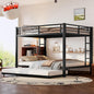 Upgraded Version Thicken Metal Heavy-Duty Queen Over Queen Bunk Bed with Trundle, Best Modern Style Stronger Queen Size Bunk Bed Frame with Ladder for Adults, Easy Assembly (Queen with Trundle)