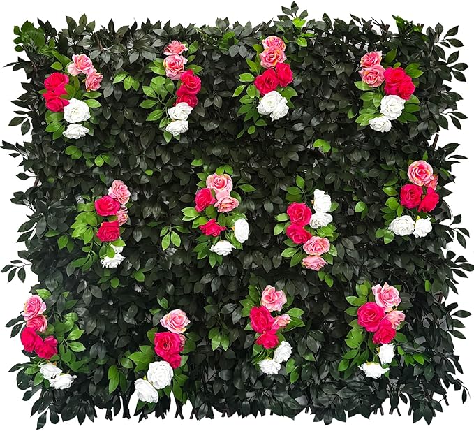 Sumery Expandable Fence Privacy Screen for Balcony Patio Outdoor,Decorative Faux Ivy Fencing Panel,Artificial Hedges (Single Sided Leaves) (1, Branches -Colorful Rose)