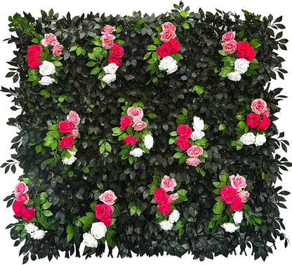 Sumery Expandable Fence Privacy Screen for Balcony Patio Outdoor,Decorative Faux Ivy Fencing Panel,Artificial Hedges (Single Sided Leaves) (2, Branches -Colorful Rose)