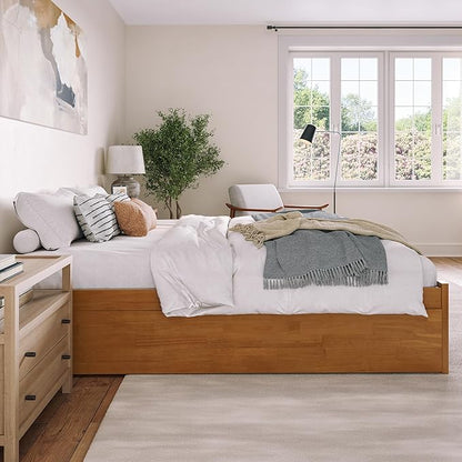 AFI Concord King Solid Wood Platform Bed with Footboard & Twin XL Trundle in Light Toffee