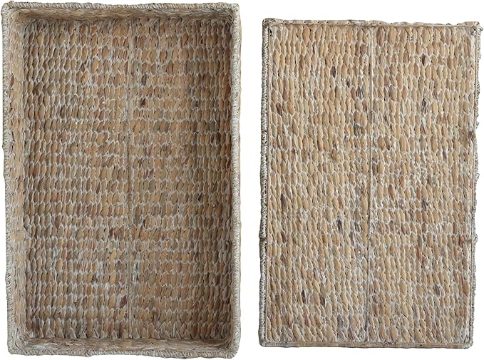 happimess BSK2015D Holden 30" Classic Costal Hand-Woven Hyacinth Wicker Under Bed Storage Basket with for Storage and Decoration in Bathroom, Bedroom, Closet, Entryway, White Wash