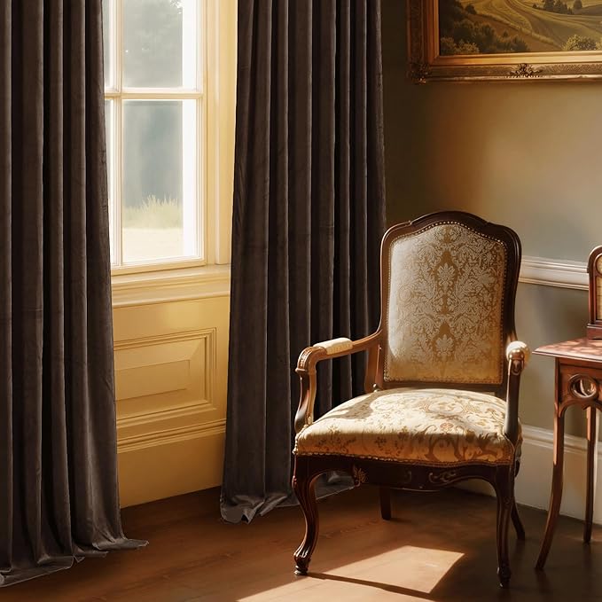 StangH Brown Curtains 100 inches Luxurious Blackout Drapes for Living Room Bedroom, Soft Velvet Thermal Insulated Curtains, Elegant Home Decor, W52 x L100, 2 Panels