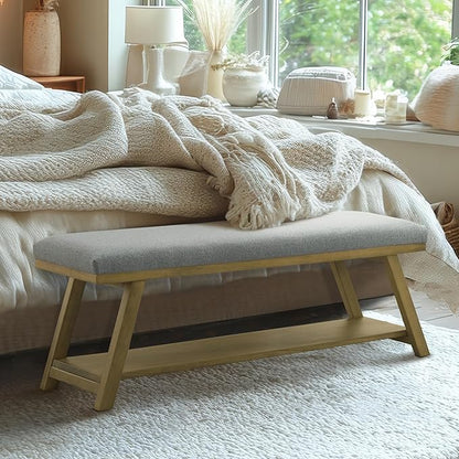 45" Entryway Bench Upholstered Storage Bench for Bedroom Shoe Rack Bench for Living Room, Hallway, Mudroom, Balcony, Sturdy Indoor Bench Seat Holds Up to 300 lbs (Grey)