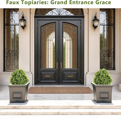 27“ Realistic Artificial Boxwood Topiary Trees Set of 2, Faux Plants Outdoor UV-Resistant, Fake Evergreen Bushes & Shrubs for Front Porch Outside Planter Decor