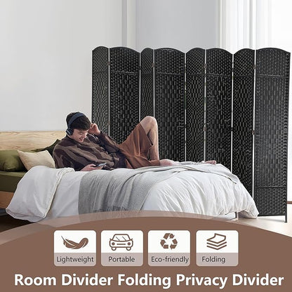 Room Divider 8 Panel Folding Privacy Divider 6 Ft Indoor Wall Divider Portable Partition Wood Screen, Black