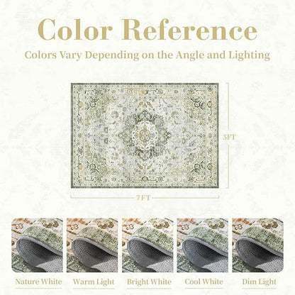 PADOOR 5X7 Area Rug,Rugs for Living Room,Soft Green Rugs for Bedroom,Machine Washable Rugs Non Slip Carpet,Rug for Dining Room Living Room Bedside Office