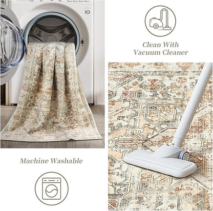 zesthome Area Rugs 6x9, Large Rugs for Living Room, Stain Resistant Washable Rug, Rugs for Bedroom with Non Slip Backing, Ultra-Thin Vintage 6x9 Area Rug